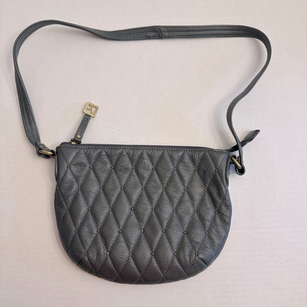 Stone Mountain Gray Leather Quilted Studded Crossbody Bag Purse NWT